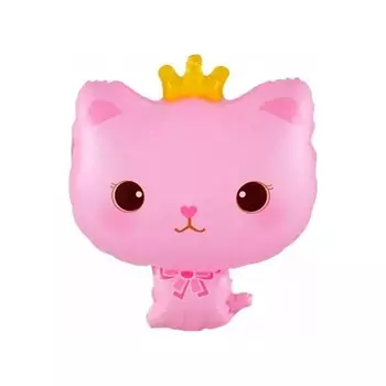 Шар фольгированный 24" «Котёнок принцесса», фигура, цвет розовый, 1 шт.