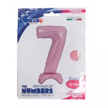 Шар фольгированный 25" «Цифра 7», на подставке, для воздуха, цвет пастельно-розовый