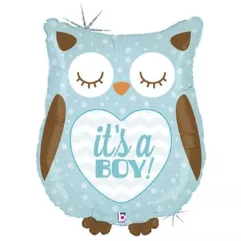 Шар фольгированный 26" It's a boy «Сова», фигура, цвет голубой