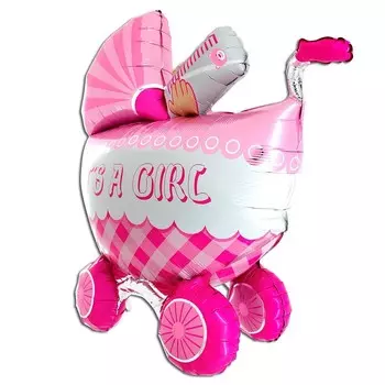 Шар фольгированный 27'' фигура, «3D Коляска для девочки», на подставке