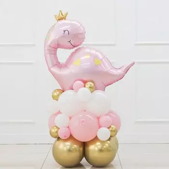 Шар фольгированный 28" фигура "Динозаврик, Принцесса", розовый, в инд. уп.