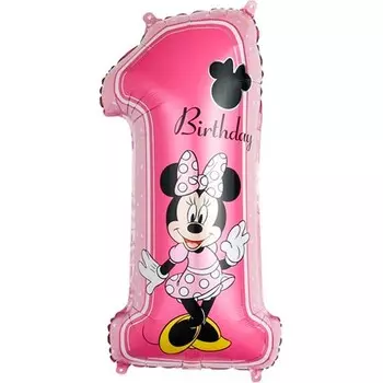 Шар фольгированный 30" цифра 1, "Минни Маус", розовый