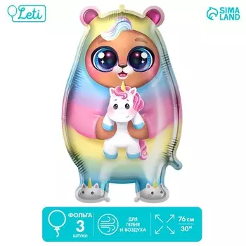Шар фольгированный 30" «Мишка-единорог», набор 3 шт.