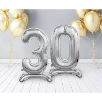 Шар фольгированный 32" «3», на подставке, цвет серебро