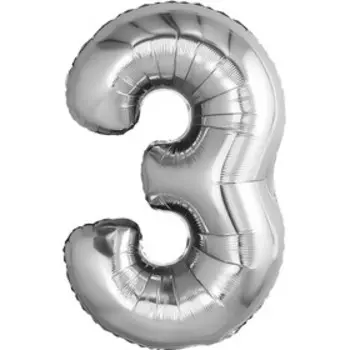 Шар воздушный фольгированный 32" «Цифра 3», серебристый