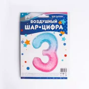 Шар фольгированный 32" «Цифра 3», нежные искры