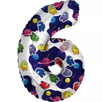 Шар фольгированный 32" «Цифра 6. Космонавтики» + подарок