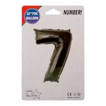 Шар фольгированный 32", цифра 7, индивидуальная упаковка, цвет чёрный