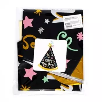 Воздушный шар фольгированный 32" Happy New Year, колпак, чёрный