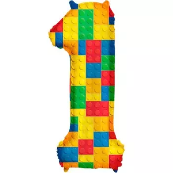 Шар фольгированный 34" цифра "1 Конструктор", 1 шт., инд. уп.