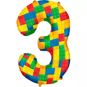Шар фольгированный 34" цифра "3 Конструктор", 1 шт., инд. уп.