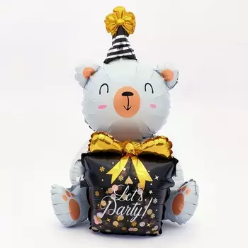 Воздушный шар фольгированный 36" «Мишка с подарком», фигура, под воздух