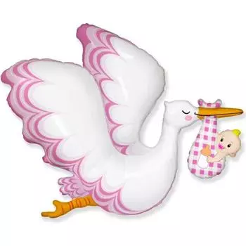 Шар воздушный фольгированный 38" «Аист с девочкой»