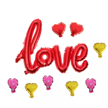 Шар фольгированный 38" «Надпись Любовь», прописные буквы, 8 сердец, цвет красный