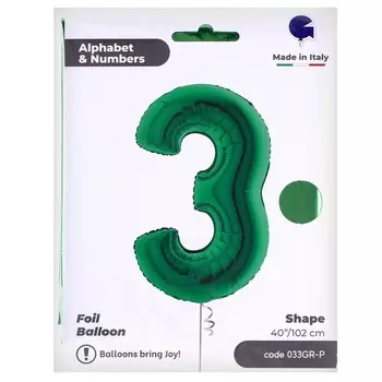 Шар фольгированный 40" «Цифра 3», цвет зелёный, инд. упаковка