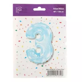 Шар фольгированный 40 «Цифра 3», голубой, Pastel Blue