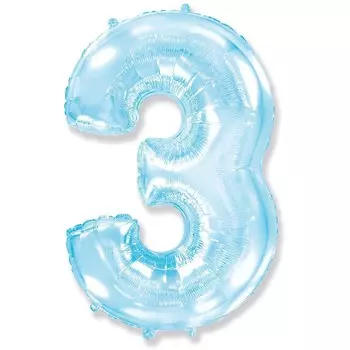 Шар фольгированный 40 «Цифра 3», голубой, Pastel Blue