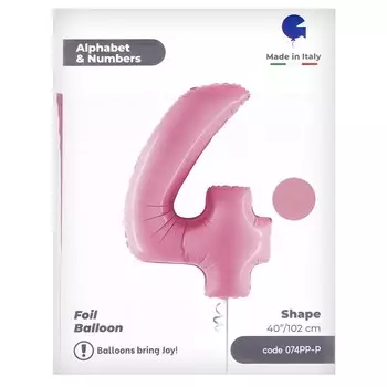Шар фольгированный 40" «Цифра 4», цвет розовый, инд. упаковка