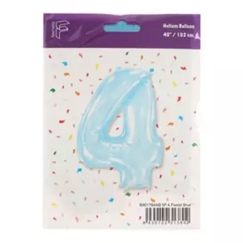 Шар фольгированный 40 «Цифра 4», голубой, Pastel Blue
