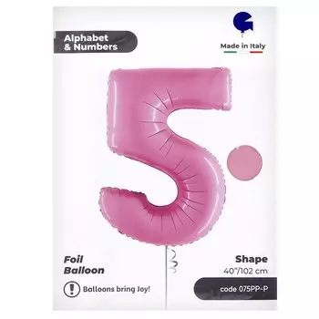 Шар фольгированный 40" «Цифра 5» цвет розовый, инд. упаковка