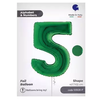 Шар фольгированный 40" «Цифра 5», цвет зелёный, инд. упаковка