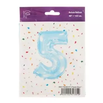 Шар фольгированный 40 «Цифра 5», голубой, Pastel Blue