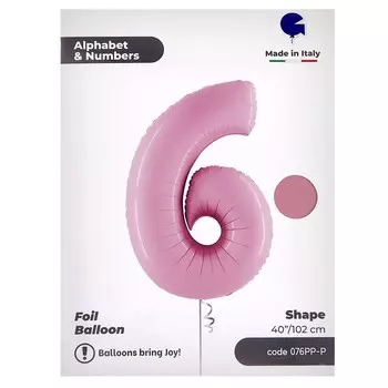 Шар фольгированный 40" «Цифра 6», цвет розовый, инд. упаковка