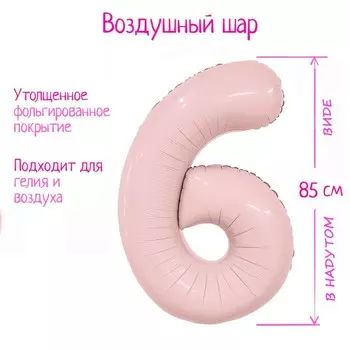 Шары воздушные фольгированные 40" «Цифра 6», розовый