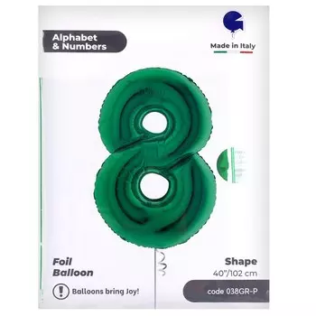 Шар фольгированный 40" «Цифра 8», цвет зелёный, инд. упаковка