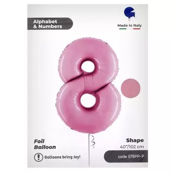 Шар фольгированный 40" «Цифра 8», цвет розовый, инд. упаковка