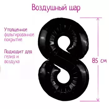 Шары воздушные фольгированные 40" «Цифра 8», чёрные
