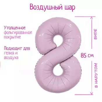 Шар фольгированный 40" «Цифра 8», орхидея, Slim