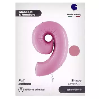 Шар фольгированный 40" «Цифра 9», цвет розовый, инд. упаковка