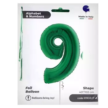 Шар фольгированный 40" «Цифра 9», цвет зелёный, инд. упаковка