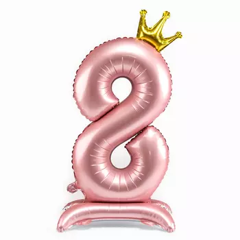 Шары воздушные фольгированные 42" «Цифра 8 с короной» на подставке, цвет розовый