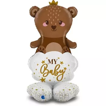 Шар фольгированный 47" фигура на подставке «Медвежонок для малыша»