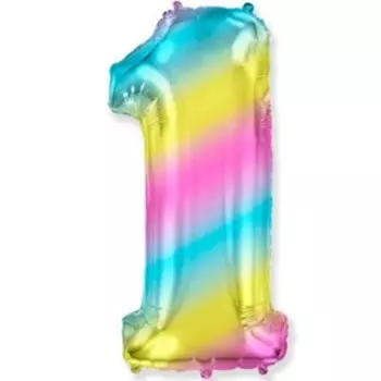Шар фольгированный цифра 40" "1" Радуга металлик 1207-3913