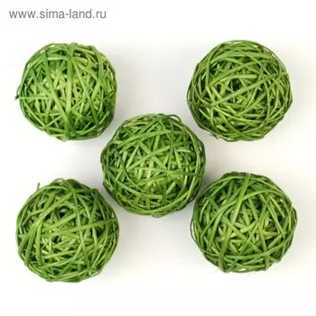 Шар из лозы, набор 5 шт, 10 см,зелёный