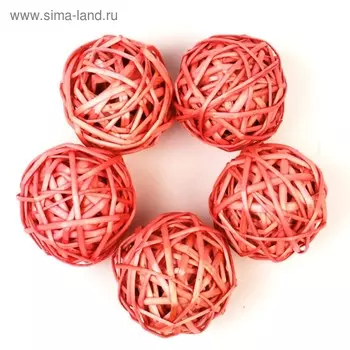 Шар из лозы, набор 5 шт, 6 см,розовый