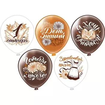 Шары воздушные латексные 12" «1 сентября! Ретро», односторонний, 5 дизайнов, набор 25 шт., МИКС