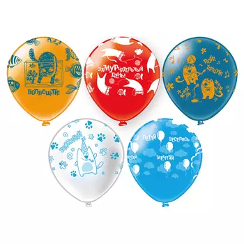 Шар латексный 12" «Котики» 5 ст., шёлк рис., 1 ст., 2 цв., набор 25 шт. МИКС