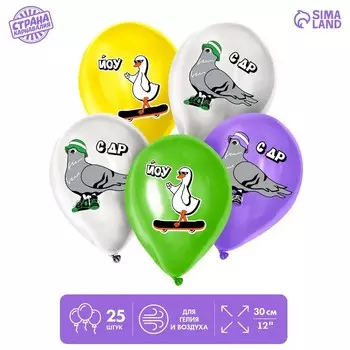 Шар латексный 12" «Крутые птицы», набор 25 шт.