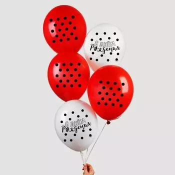 Шар латексный 12" «С днём рождения», божья коровка 25 шт.