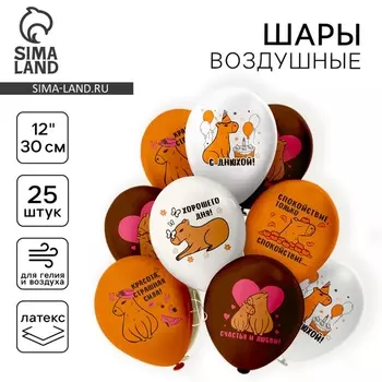 Воздушные шары латексные 12" «С днем рождения! Капибара», 25 шт., МИКС