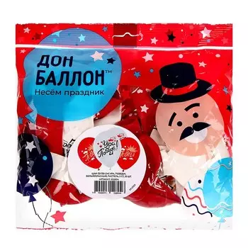 Шар латексный 12" «Ура, Победа!», белый/красный, пастель, 2 ст., набор 25 шт.