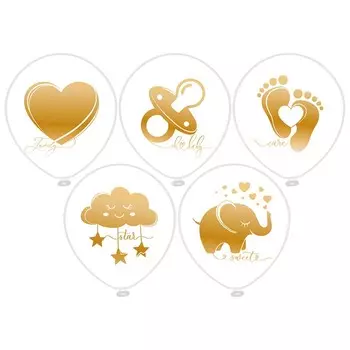 Шар латексный 12" «Золотой малыш!», набор 5 шт., цвет белый