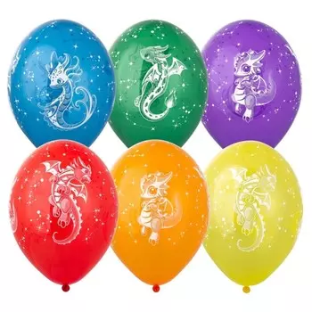 Шары воздушные латексные 14" «Дракон», шелкография, кристалл, набор 25 шт., МИКС