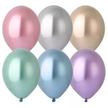 Шары воздушные латексные 14", хром Glossy, набор 12 шт., МИКС