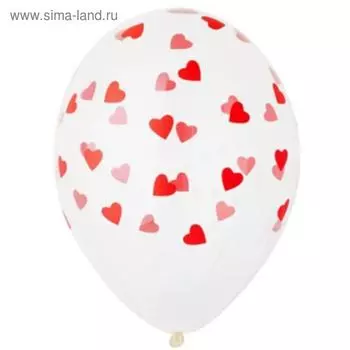 Шар латексный 14" «Сердца красные», кристалл, шелкография, набор 25 шт.