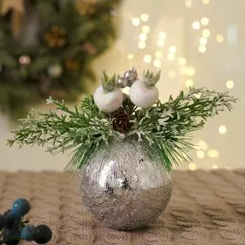 Шар пластик d-8 см "Валенсия" текстура шишка ягодки веточки, серебро